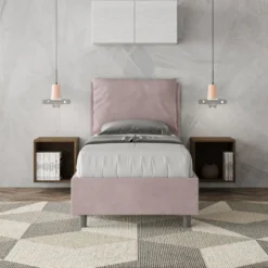 Letto 80x190cm singolo con giroletto imbottito in microfibra glicine lilla LIT27