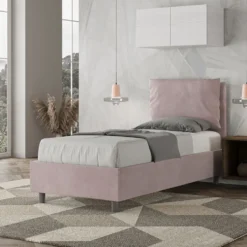 Letto 80x190cm singolo con giroletto imbottito in microfibra glicine lilla LIT27