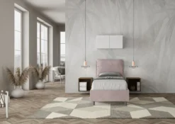 Letto 80x190cm singolo con giroletto imbottito in microfibra glicine lilla LIT27