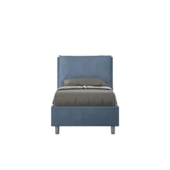 Letto 80x190cm singolo con giroletto imbottito in microfibra blu LIT27