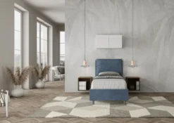Letto 80x190cm singolo con giroletto imbottito in microfibra blu LIT27