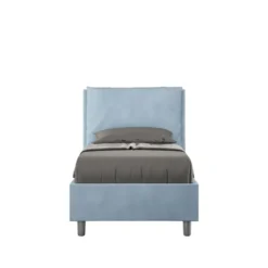 Letto 80x190cm singolo con giroletto imbottito in microfibra azzurro LIT27