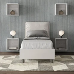 Letto 80x200cm singolo con giroletto imbottito in similpelle bianco LIT29