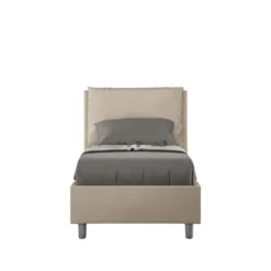 Letto 80x200cm singolo contenitore con giroletto imbottito in similpelle tortora LIT30