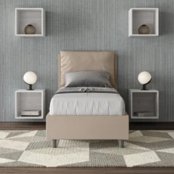 Letto 80x200cm singolo contenitore con giroletto imbottito in similpelle tortora LIT30