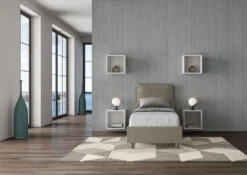 Letto 80x200cm singolo contenitore con giroletto imbottito in similpelle cappuccino LIT30