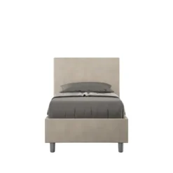 Letto 80x190cm singolo contenitore con testiera liscia in microfibra sabbia beige LIT16