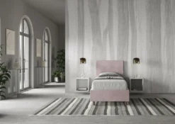 Letto 80x190cm singolo contenitore con testiera liscia in microfibra glicine lilla LIT16