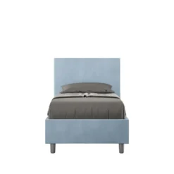 Letto 80x190cm singolo contenitore con testiera liscia in microfibra azzurro LIT16