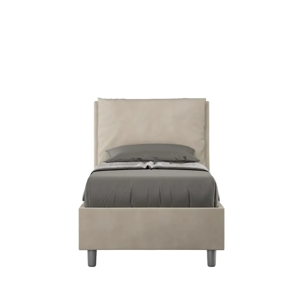 Letto 80x190cm singolo contenitore con giroletto imbottito in microfibra sabbia beige LIT28