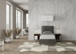 Letto 80x190cm singolo contenitore con giroletto imbottito in microfibra grigio LIT28