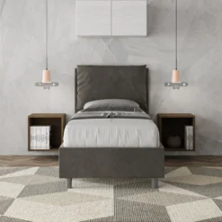 Letto 80x190cm singolo contenitore con giroletto imbottito in microfibra grigio LIT28