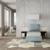 Letto 80x190cm singolo contenitore con giroletto imbottito in microfibra azzurro LIT28