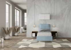 Letto 80x190cm singolo contenitore con giroletto imbottito in microfibra azzurro LIT28