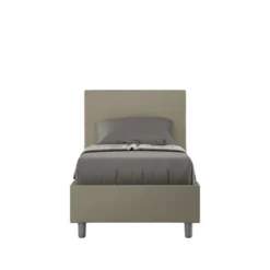 Letto 80x190cm singolo contenitore con testiera liscia in similpelle cappuccino LIT14