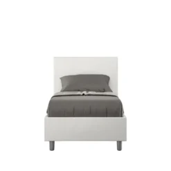 Letto 80x190cm singolo contenitore con testiera liscia in similpelle bianco LIT14