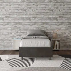 Letto 80x190cm singolo contenitore sommier in microfibra grigio LIT4