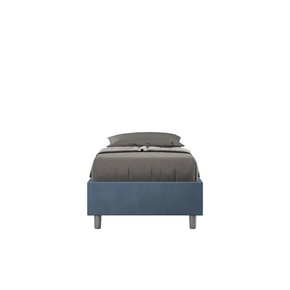 Letto 80x190cm singolo contenitore sommier in microfibra blu LIT4