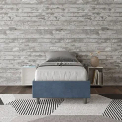 Letto 80x190cm singolo contenitore sommier in microfibra blu LIT4