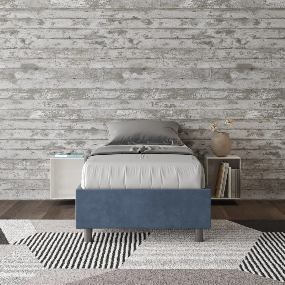 Letto 80x190cm singolo contenitore sommier in microfibra blu LIT4