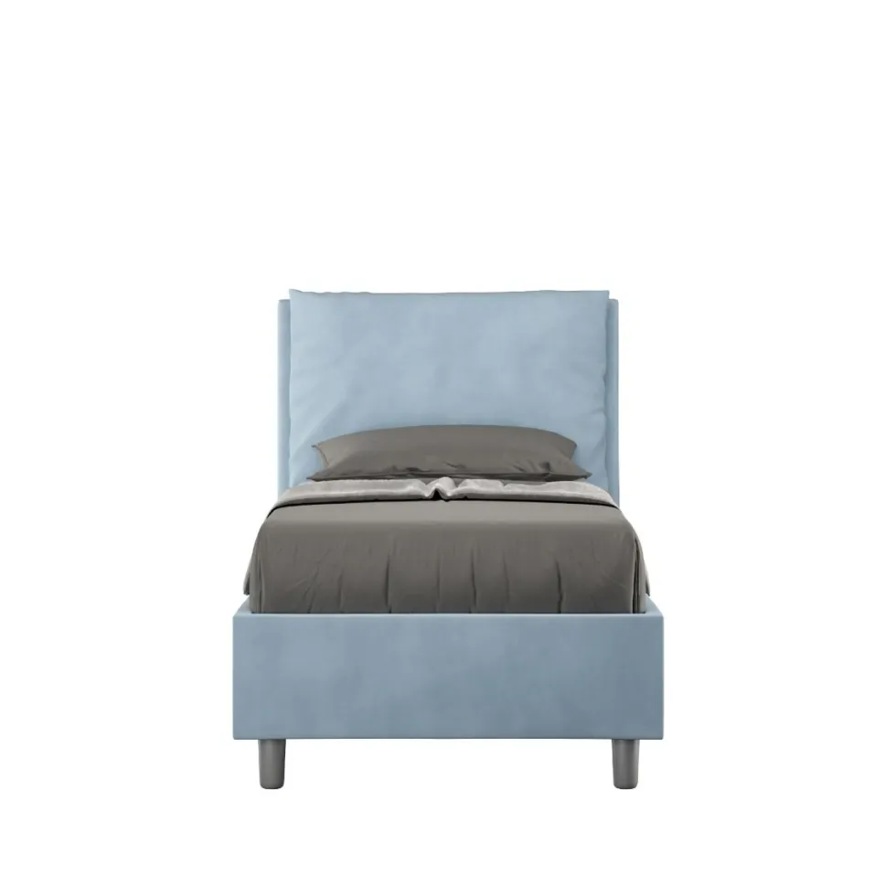 Letto 80x210cm singolo contenitore con giroletto imbottito in microfibra azzurro LIT36
