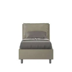 Letto 80x210cm singolo contenitore con giroletto imbottito in similpelle cappuccino LIT34