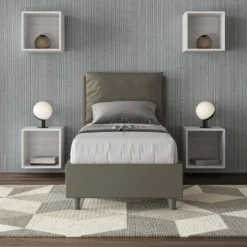 Letto 80x210cm singolo contenitore con giroletto imbottito in similpelle cappuccino LIT34