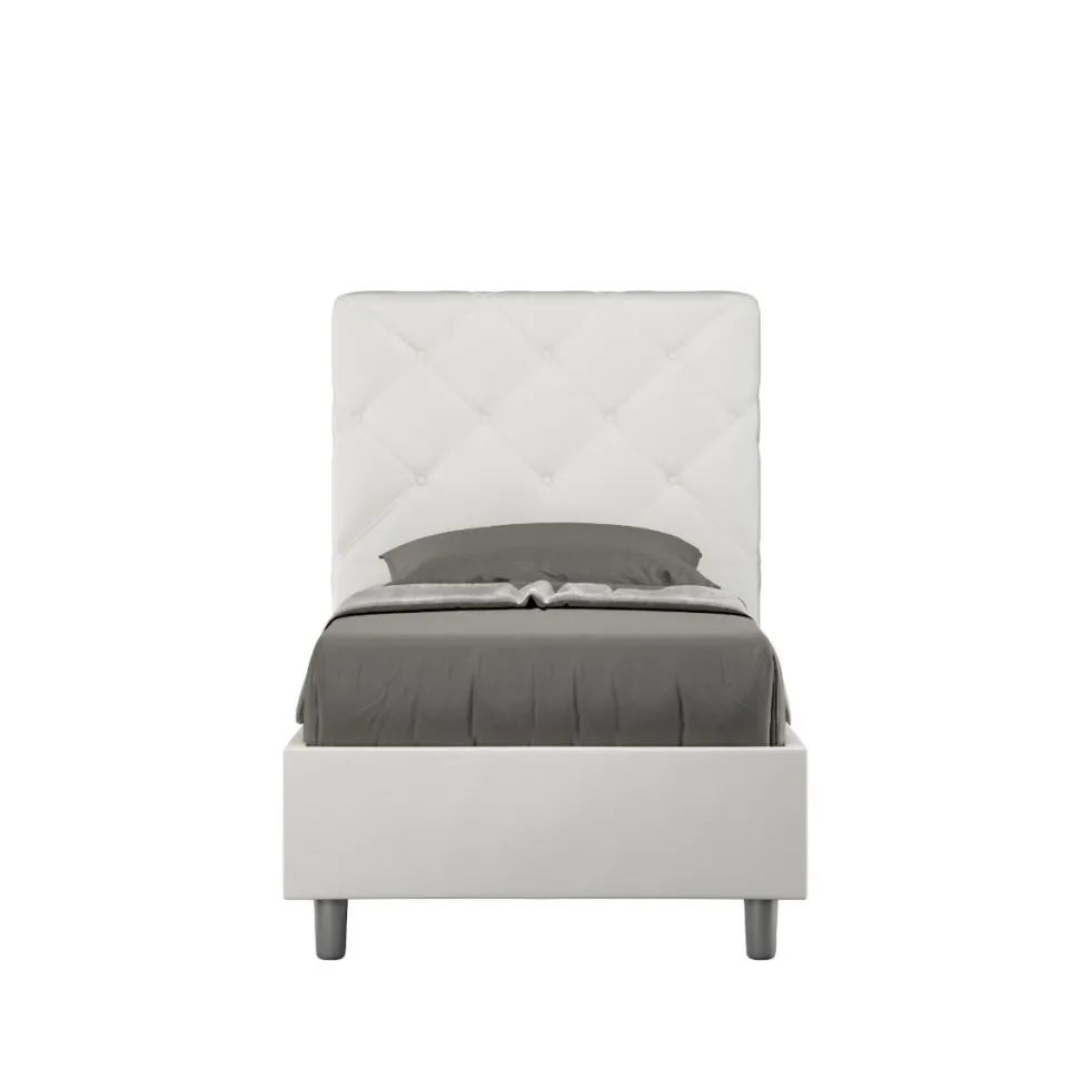 Letto 80x190cm singolo con testiera trapuntata design a rombo bianco LIT67