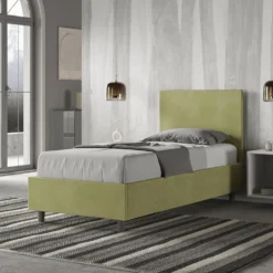 Letto 80x200cm singolo con testiera liscia in microfibra tè verde LIT19