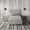Letto 80x200cm singolo con testiera liscia in microfibra sabbia beige LIT19
