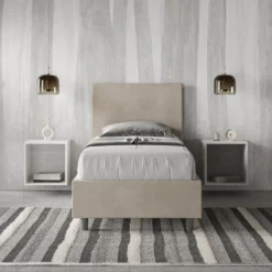 Letto 80x200cm singolo con testiera liscia in microfibra sabbia beige LIT19