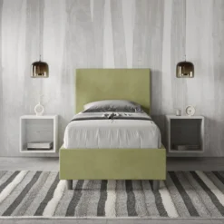 Letto 80x190cm singolo con testiera liscia in microfibra tè verde LIT15