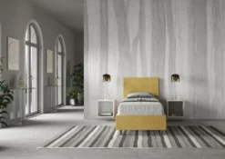 Letto 80x190cm singolo con testiera liscia in microfibra ocra LIT15