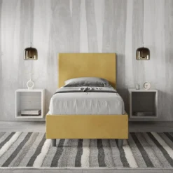 Letto 80x190cm singolo con testiera liscia in microfibra ocra LIT15