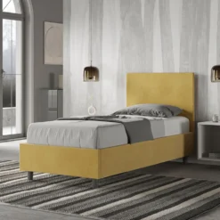 Letto 80x190cm singolo con testiera liscia in microfibra ocra LIT15