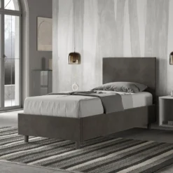 Letto 80x190cm singolo con testiera liscia in microfibra grigio LIT15