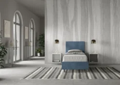 Letto 80x190cm singolo con testiera liscia in microfibra blu LIT15