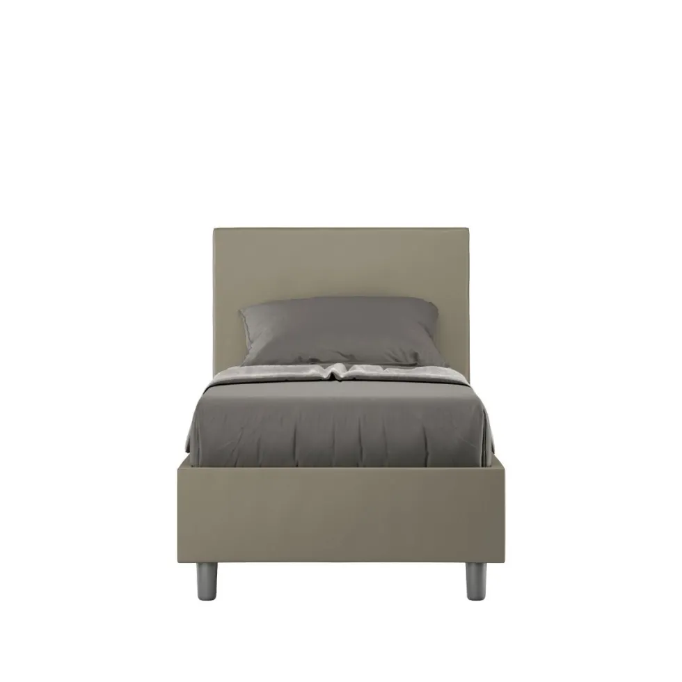Letto 80x210cm singolo con testiera liscia in similpelle cappuccino LIT21