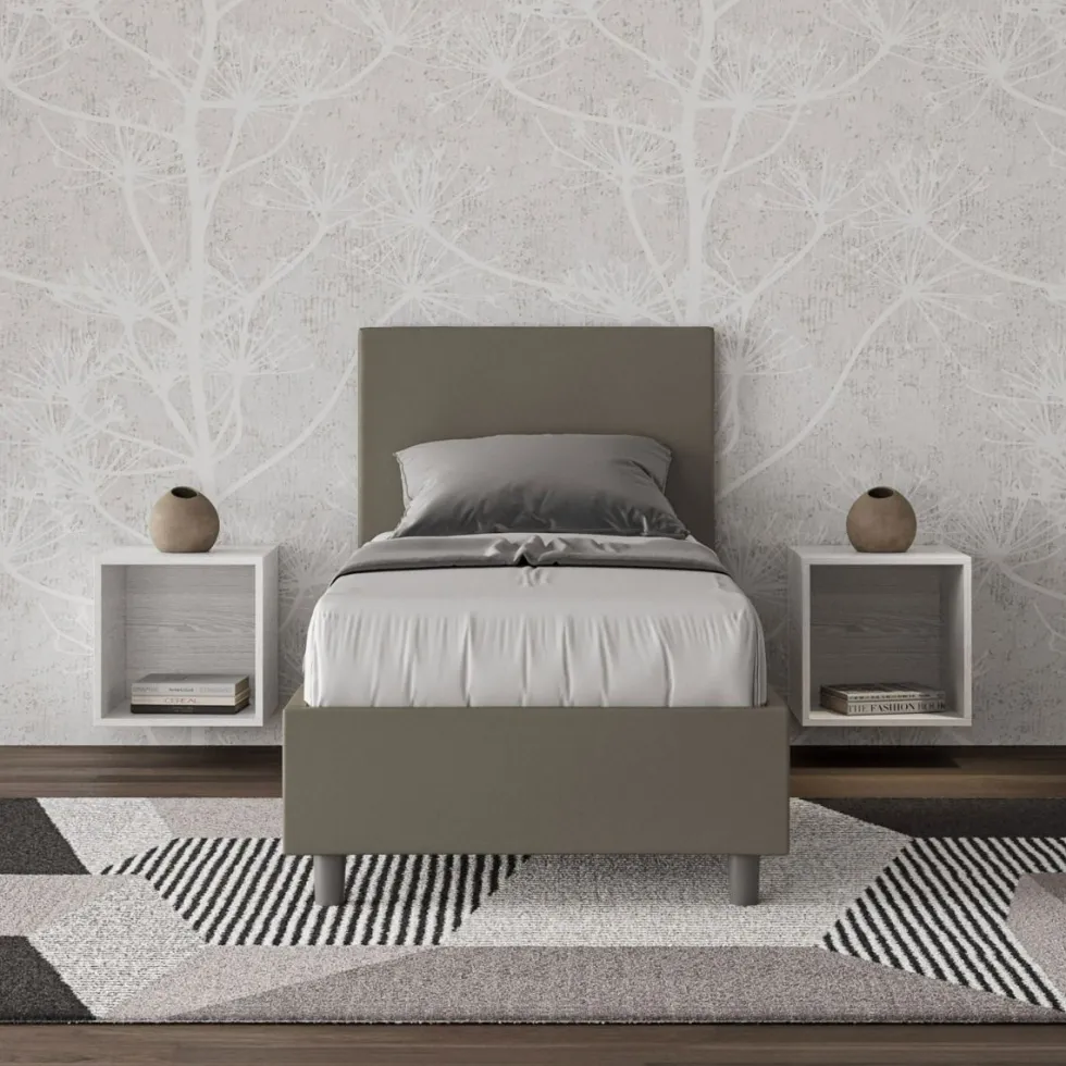 Letto 80x210cm singolo con testiera liscia in similpelle cappuccino LIT21