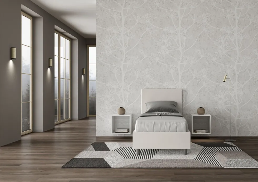 Letto 80x210cm singolo con testiera liscia in similpelle bianco LIT21