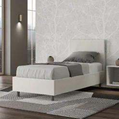 Letto 80x210cm singolo con testiera liscia in similpelle bianco LIT21