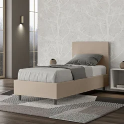 Letto 80x200cm singolo con testiera liscia in similpelle tortora LIT17