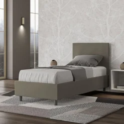 Letto 80x200cm singolo con testiera liscia in similpelle cappuccino LIT17