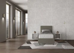Letto 80x200cm singolo con testiera liscia in similpelle cappuccino LIT17