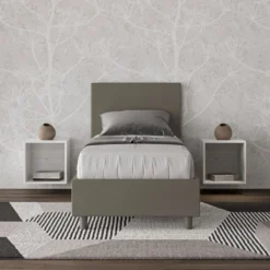 Letto 80x200cm singolo con testiera liscia in similpelle cappuccino LIT17