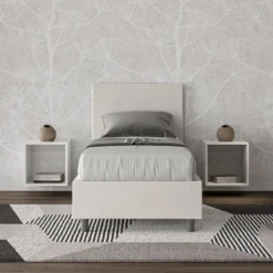 Letto 80x200cm singolo con testiera liscia in similpelle bianco LIT17