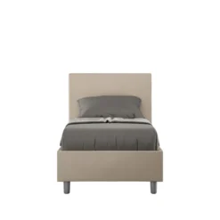 Letto 80x190cm singolo con testiera liscia in similpelle tortora LIT13