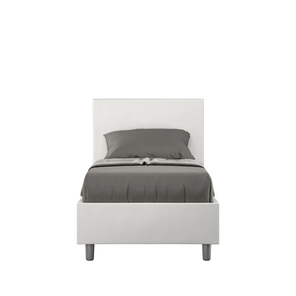Letto 80x190cm singolo con testiera liscia in similpelle bianco LIT13