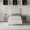 Letto 80x200cm singolo con testiera trapuntata design a rombo bianco LIT69