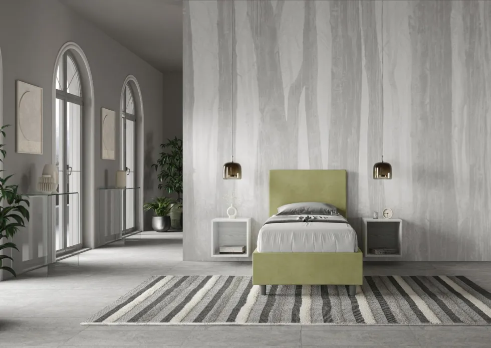 Letto 80x210cm singolo con testiera liscia in microfibra tè verde LIT23